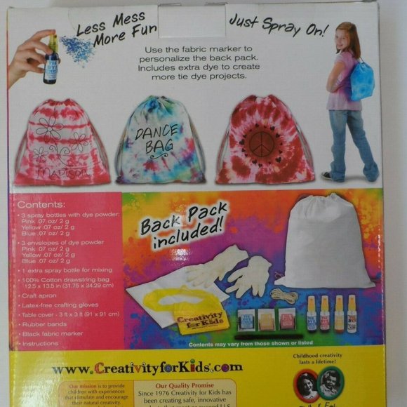 E-Z Spray Tie Dye Craft Kit Creativity for Kids Drawstring Backpack Bag - Picture 4 of 6